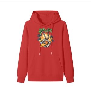 Vibrant Red Hoodie with Tropical Graphic
